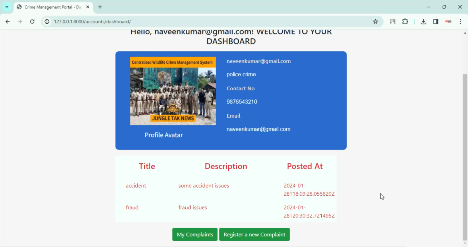 Crime Management Portal in Django Python
