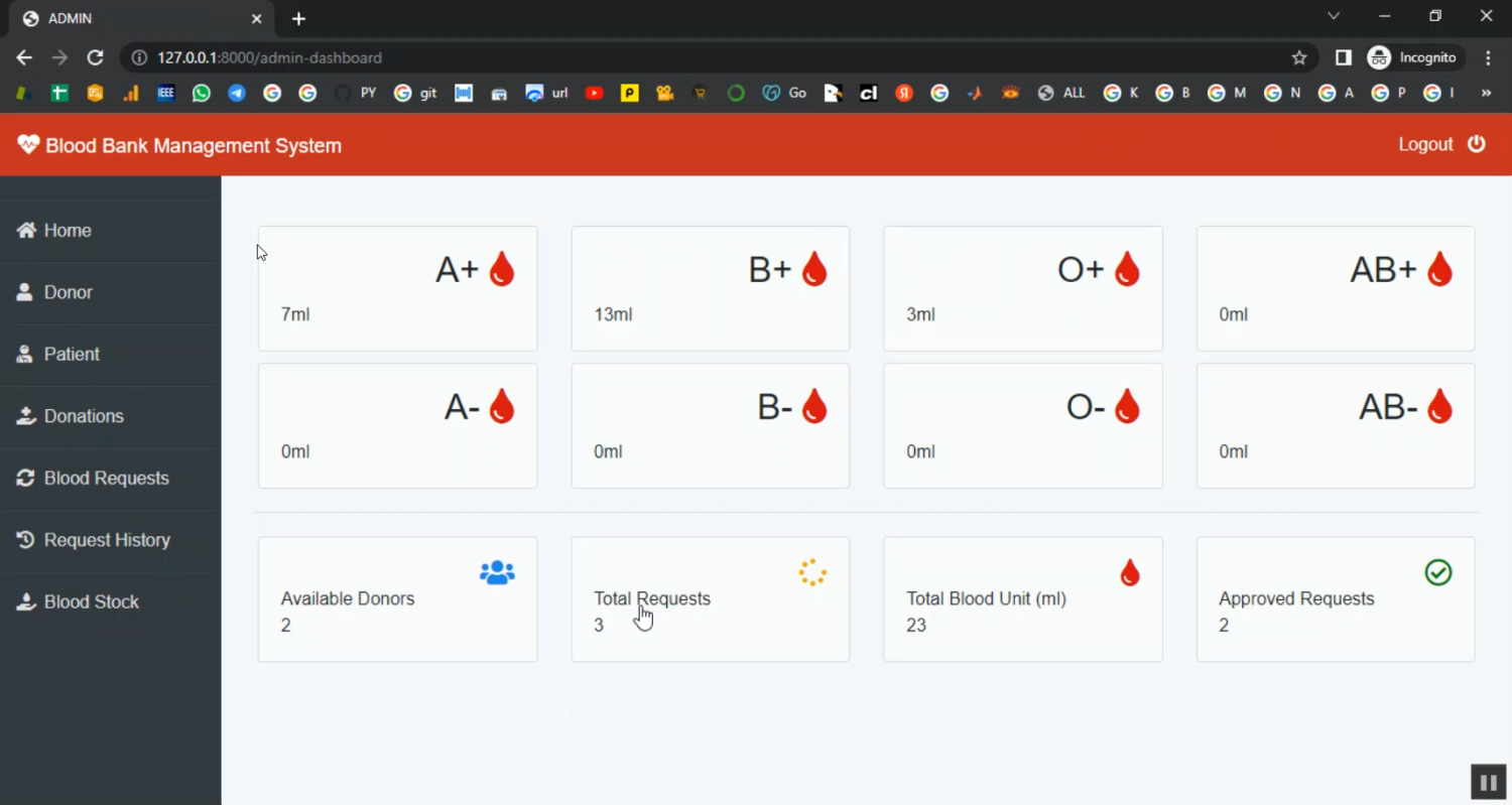 Blood Bank Information System in Django Python