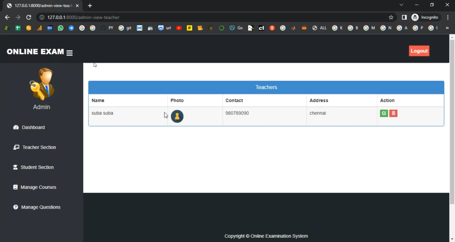 Online Examination for Student in Django Python