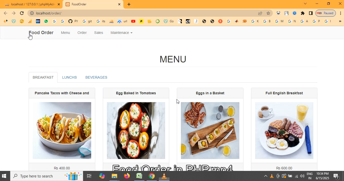 Food Order in PHP Application Projects