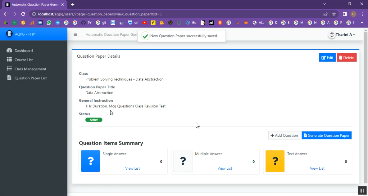 Question Paper Generator System in PHP Application Projects