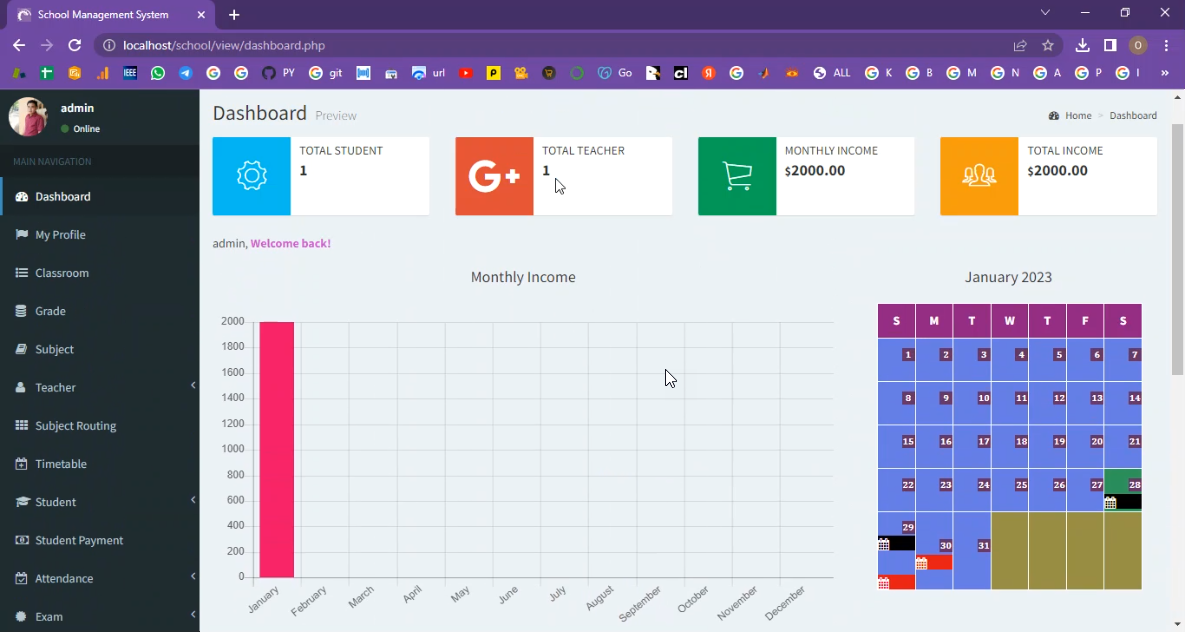 School Management System in PHP Application Projects