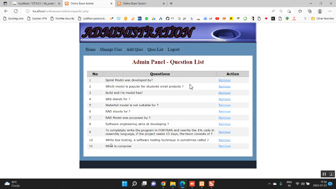 Online Examination and Performance in PHP Application Projects