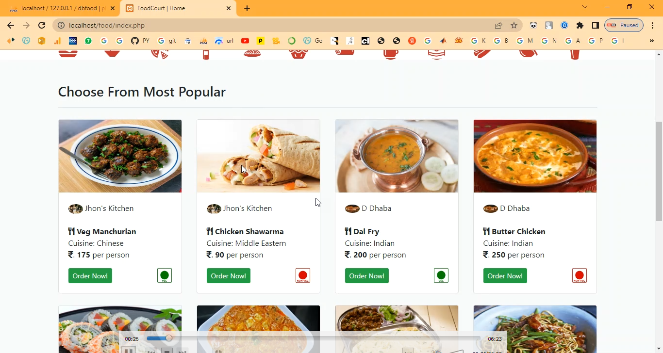 Food Ordering and Management System in PHP Application Projects