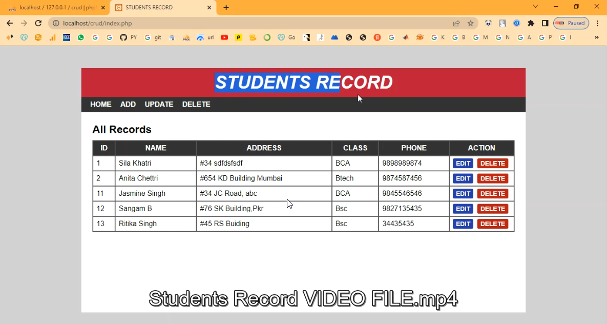 Student Record Management Systems in PHP Application Projects