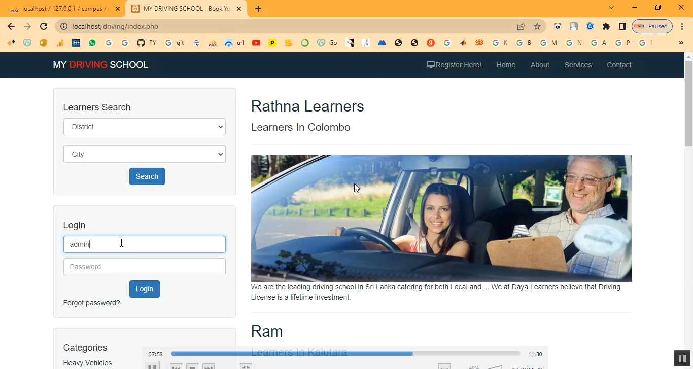 Driving School in PHP Application Projects